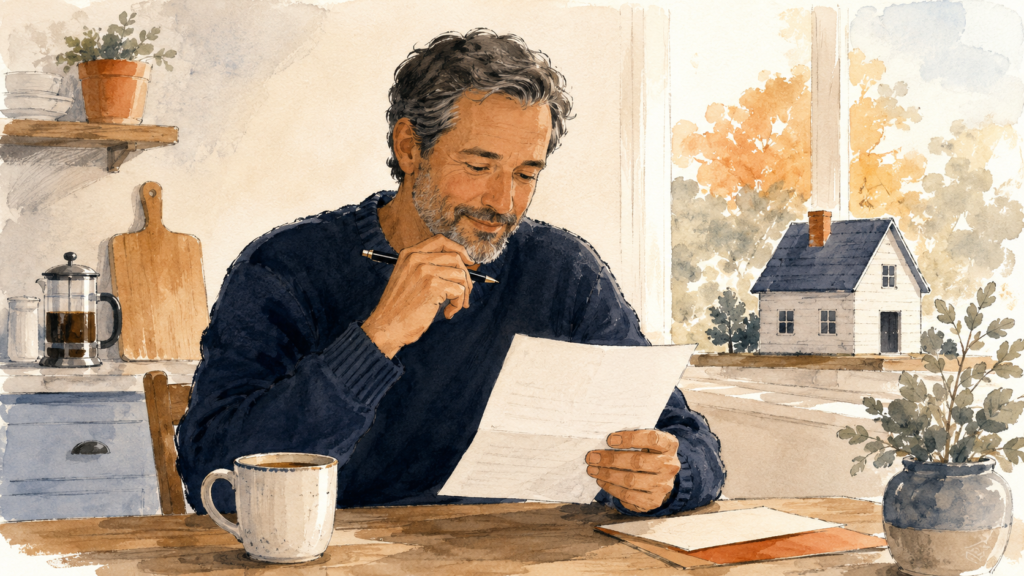 Person reviewing an eviction notice at a kitchen table