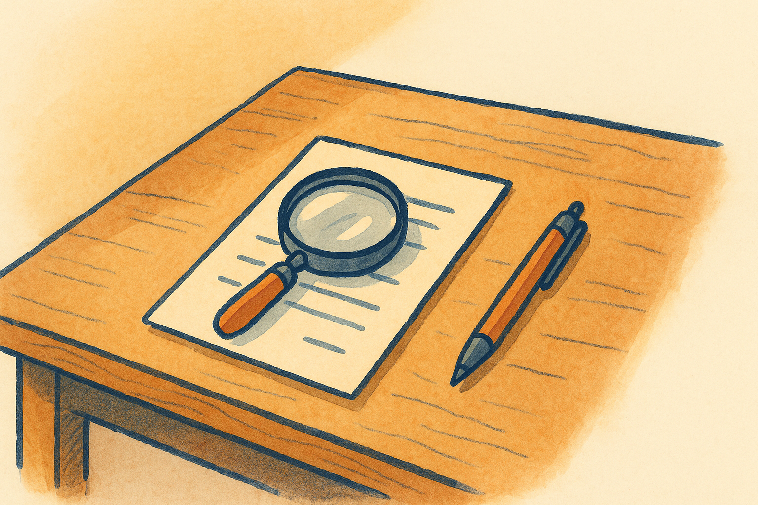 A magnifying glass over a parking ticket on a desk