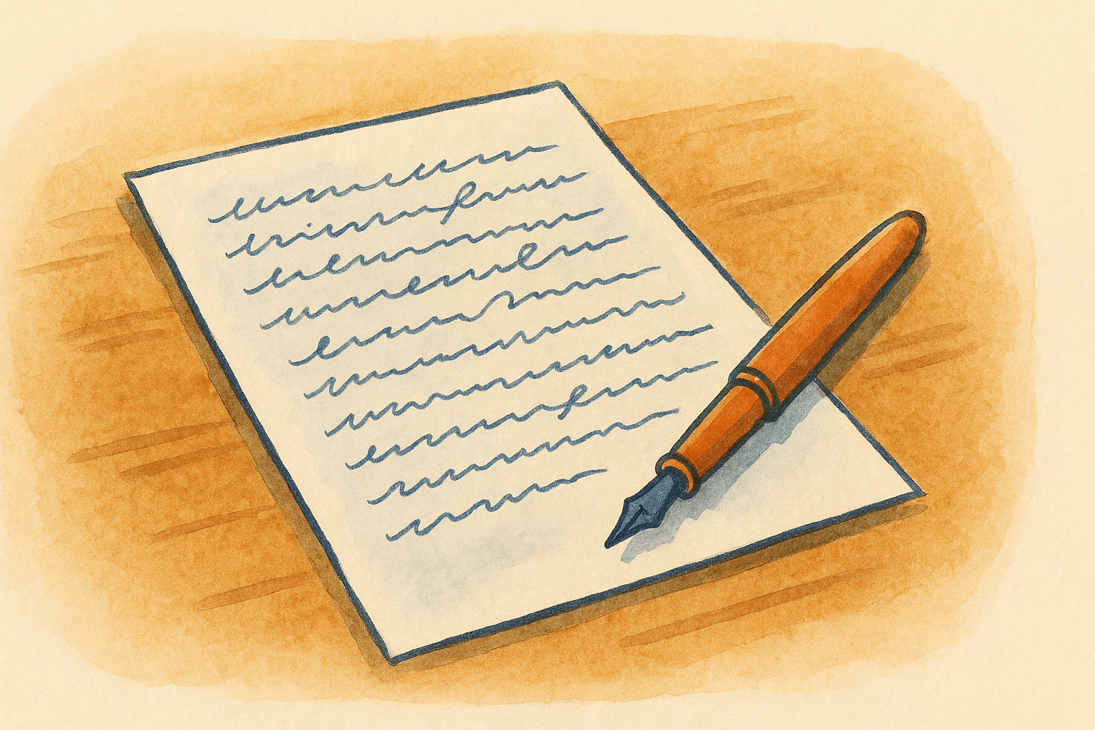 a handwritten will with a fountain pen resting on it