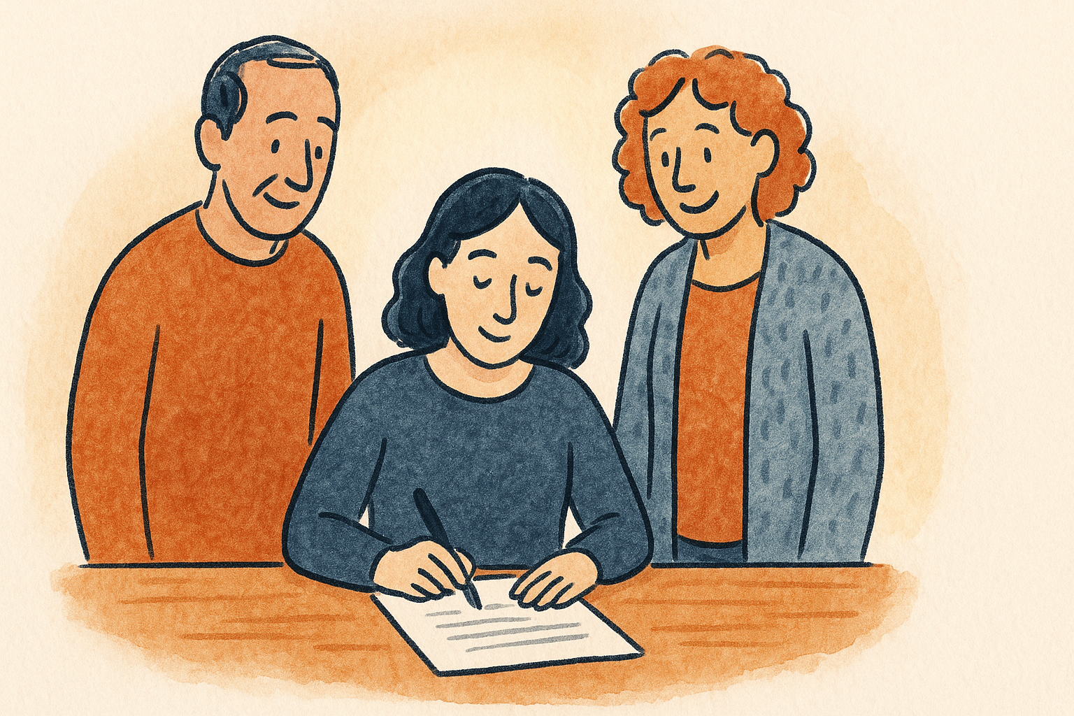 a person signing a will while two witnesses watch