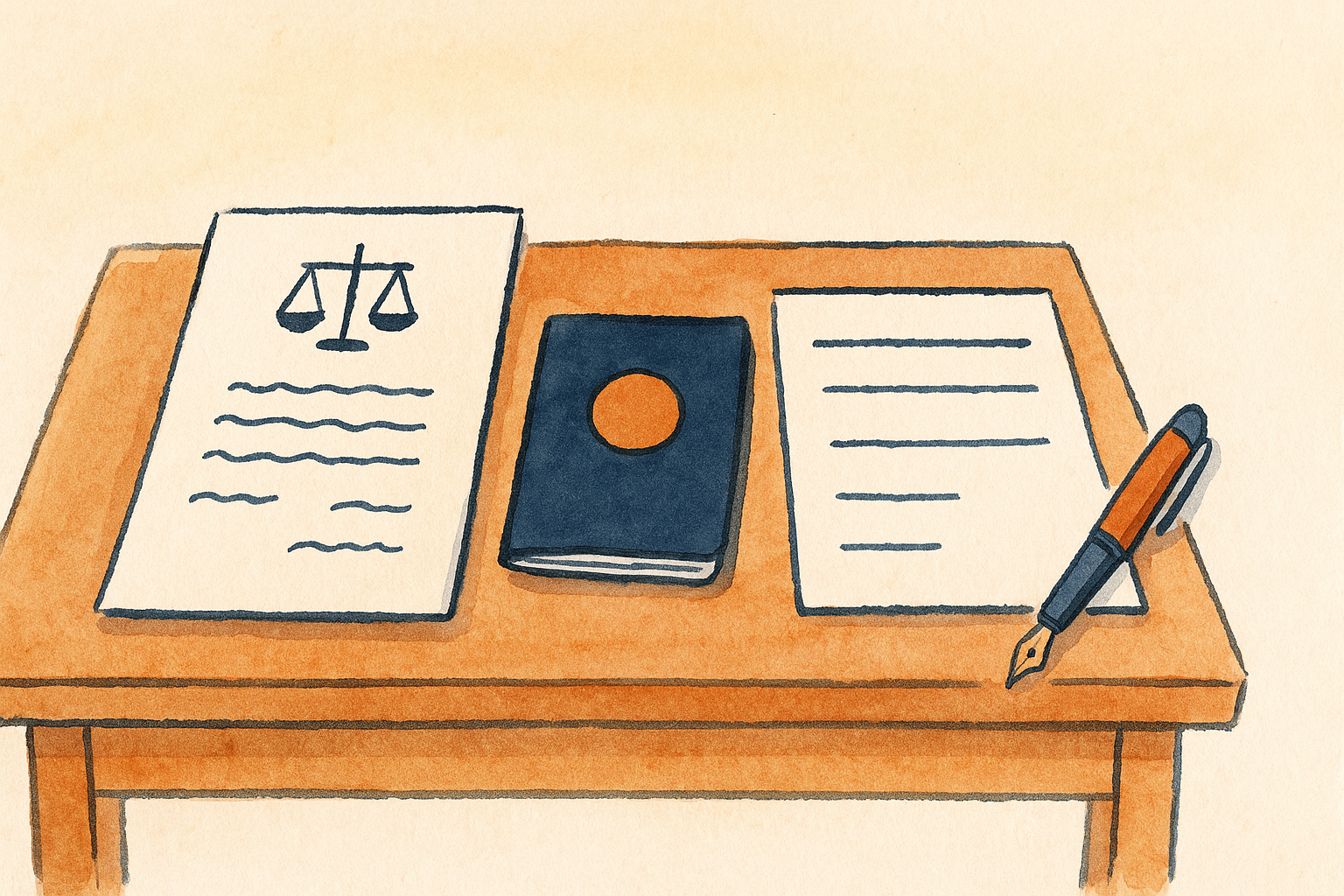 A court document, an old passport, and a birth certificate on a desk